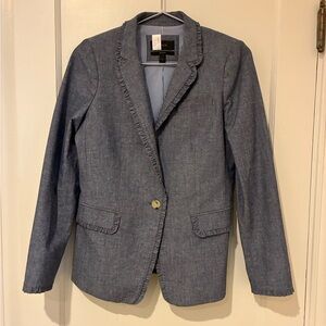 J.CREW Size 4 Chambray Regent Blazer with Ruffle Trim Style G1960 Dry-cleaned